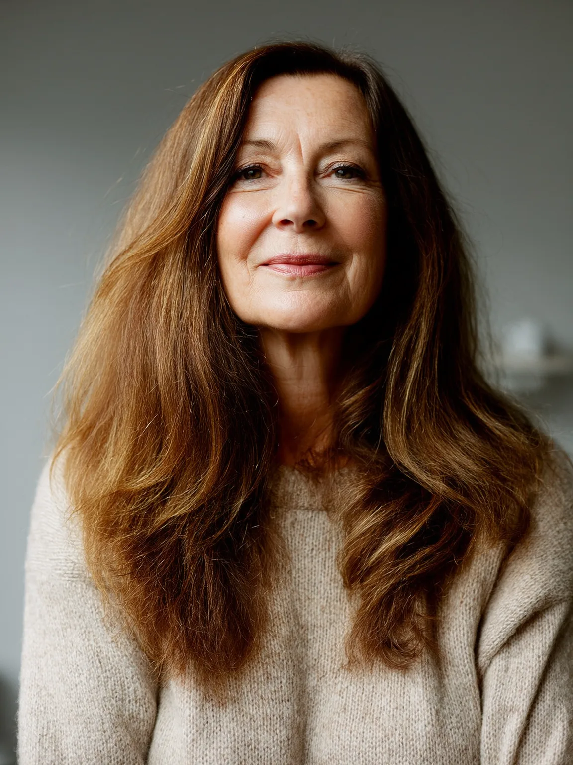 Subtle Highlighted Long Layers in Warm Chestnut Brown